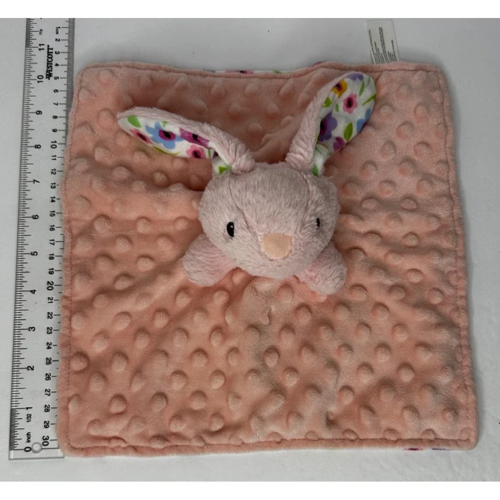 Walmart Pink Bunny Flowers Security Blanket Lovey Raised Dots 10x10